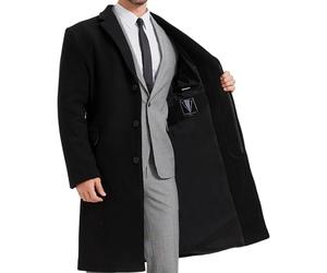 The Platinum Tailor Mens Black Overcoat Wool & Cashmere Covert Warm Winter Bond Coat Fully Lined (UK, Numeric, 48, Regular, Regular, Black - Black lining)