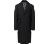 The Platinum Tailor Mens Black Overcoat Wool & Cashmere Covert Warm Winter Mod Cromby Coat Velvet Collar, Black, 42