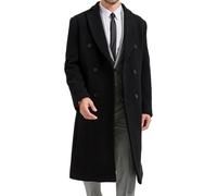 The Platinum Tailor Mens Black Overcoat Wool & Cashmere Double Breasted Long Coat Winter Jacket (UK, Numeric, 44, Regular, Regular, Black - Red Lining)
