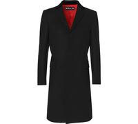 The Platinum Tailor New Mens Wool Covert Overcoat Warm Winter Mod Cromby Coat with Velvet Collar & Red Satin Lining, Black, 48