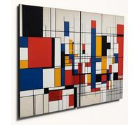 The Plum Penguin Abstract Cityscape Wall Art in Mondrian Style - Dual A4 Wooden MDF Panels Canvas Alternative 40 x 30cm