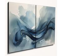 The Plum Penguin Abstract Watercolour Wall Art - Cool Blue & Grey MDF Wood Decor, A4 Twin Set Canvas Alternative 40 x 30cm