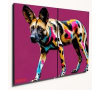 The Plum Penguin African Wild Dog Pop Art Wooden Wall Decor, Dual A4 MDF Panels, Colorful Home Art Piece Canvas Alternative 40 x 30cm