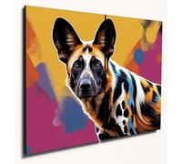 The Plum Penguin African Wild Dog Pop Art Wooden Wall Decor, Dual A4 MDF Panels, Colorful Home Art Piece Canvas Alternative 40 x 30cm