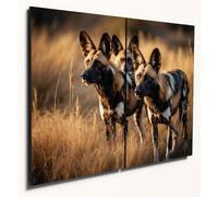 The Plum Penguin African Wild Dogs MDF Wall Art, A4 Twin Set, Painted Wolves Savanna Home Decor Canvas Alternative 40 x 30cm