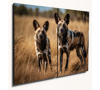 The Plum Penguin African Wild Dogs MDF Wall Art, A4 Twin Set, Painted Wolves Savanna Home Decor Canvas Alternative 40 x 30cm