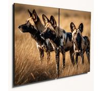 The Plum Penguin African Wild Dogs MDF Wall Art, A4 Twin Set, Painted Wolves Savanna Home Decor Canvas Alternative 40 x 30cm