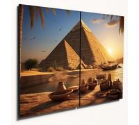The Plum Penguin Ancient Egypt Sunset Wall Art, A4 Twin Set, MDF Wood Home Decor, Nile and Pyramids Canvas Alternative 40 x 30cm