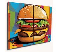 The Plum Penguin Andy Warhol Inspired Hamburger Pop Art, A4 Dual MDF Wood Wall Decor Canvas Alternative 40 x 30cm