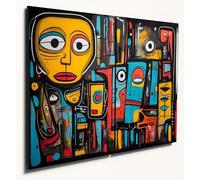 The Plum Penguin Basquiat-Inspired Urban Graffiti Wall Art - Dual A4 MDF Wood Prints for Home Decor Canvas Alternative 40 x 30cm