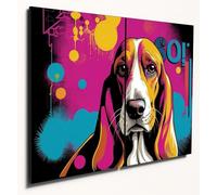 The Plum Penguin Basset Hound Pop Art Wooden Wall Decor - 6mm MDF A4 Dual Piece Set Retro '60s Style Canvas Alternative 40 x 30cm