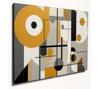 The Plum Penguin Bauhaus Inspired Geometric Wall Art - Mustard Yellow & Grey Tones on 2 A4 MDF Panels Canvas Alternative 40 x 30cm