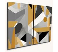 The Plum Penguin Bauhaus Inspired Geometric Wall Art - Mustard Yellow & Grey Tones on 2 A4 MDF Panels Canvas Alternative 40 x 30cm
