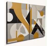 The Plum Penguin Bauhaus Inspired Geometric Wall Art - Mustard Yellow & Grey Tones on 2 A4 MDF Panels Canvas Alternative 40 x 30cm