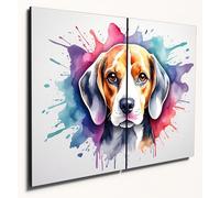 The Plum Penguin Beagle Watercolour Style Wall Art | 2 Piece A4 MDF Wooden Home Decor