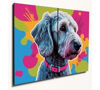 The Plum Penguin Bedlington Terrier Pop Art Wall Decor, Twin A4 MDF Panels, Psychedelic Wood Print Canvas Alternative 40 x 30cm