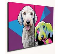 The Plum Penguin Bedlington Terrier Pop Art Wall Decor, Twin A4 MDF Panels, Psychedelic Wood Print Canvas Alternative 40 x 30cm