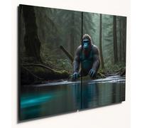The Plum Penguin Bigfoot Enchanted Forest Wall Art - A4 Twin Set MDF Wood - Turquoise Twilight Scene Canvas Alternative 40 x 30cm