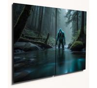 The Plum Penguin Bigfoot Enchanted Forest Wall Art - A4 Twin Set MDF Wood - Turquoise Twilight Scene Canvas Alternative 40 x 30cm