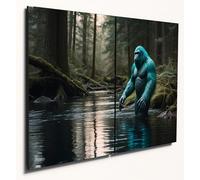 The Plum Penguin Bigfoot Enchanted Forest Wall Art - A4 Twin Set MDF Wood - Turquoise Twilight Scene Canvas Alternative 40 x 30cm