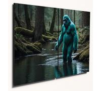 The Plum Penguin Bigfoot Enchanted Forest Wall Art - A4 Twin Set MDF Wood - Turquoise Twilight Scene Canvas Alternative 40 x 30cm