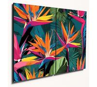 The Plum Penguin Bird of Paradise Pop Art Wooden Wall Decor - A4 Dual MDF Panels, Neon Psychedelic Print Canvas Alternative 40 x 30cm