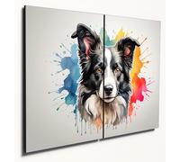 The Plum Penguin Border Collie Watercolour Wall Art: Dual A4 MDF Wood Panels, Full-Colour Decor