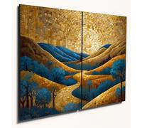 The Plum Penguin Byzantine Landscape Wall Art A4 Dual MDF Set Vivid Countryside Gold Leaf Decor Canvas Alternative 40 x 30cm