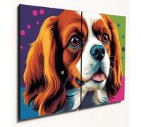 The Plum Penguin Cavalier King Charles Spaniel Pop Art Wooden Wall Decor - 2 Piece A4 MDF Print Canvas Alternative 40 x 30cm