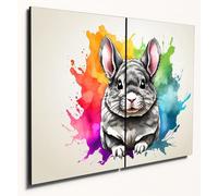 The Plum Penguin Chinchillas Watercolor Style Wooden Wall Art, Dual A4 MDF Home Decor