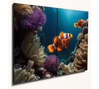 The Plum Penguin Clownfish & Coral Reef Image on Twin A4 Wooden MDF Wall Art for Home Decor Canvas Alternative 40 x 30cm
