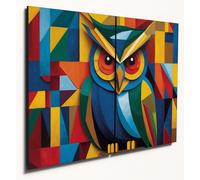 The Plum Penguin Colourful Cubist Owl Wall Art, Twin A4 MDF Wood Panels, Picasso Style Decor Canvas Alternative 40 x 30cm