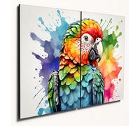 The Plum Penguin Conures Watercolour Wall Art by - Dual A4 MDF Wood Panels Decor