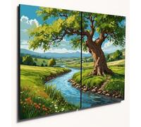 The Plum Penguin Countryside Serenity MDF Wall Art: Double A4 Impasto-Style Rural Landscape Canvas Alternative 40 x 30cm