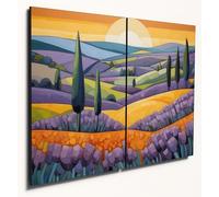 The Plum Penguin Cubist Lavender Fields Wall Art Dual A4 6mm MDF Vivid Wooden Home Decor Canvas Alternative 40 x 30cm
