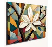 The Plum Penguin Cubist Magnolia Tree Wall Art - Dual A4 MDF Wood Prints for Home Decor Canvas Alternative 40 x 30cm