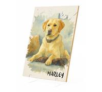 The Plum Penguin Custom Pet Portrait from Photo A4 Wooden Print Cartoon Artistic Style Personlised Dog Cat Pet Pawtrait Home Décor Plaque (Watercolour Effect)