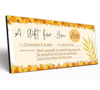 The Plum Penguin Custom Wooden Gift Voucher Personalised Gift Certificate 6mm MDF Plaque for Special Occasion Cash Presentation (Autumn Leaves)