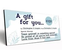 The Plum Penguin Custom Wooden Gift Voucher Personalised Gift Certificate 6mm MDF Plaque for Special Occasion Cash Presentation (Abstract Blue Leaf)