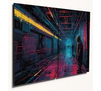 The Plum Penguin Cyberpunk Vigilante Journey Printed Wall Art - Dual A4 MDF Wood Panels Canvas Alternative 40 x 30cm