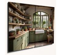 The Plum Penguin French Country Kitchen Rustic Wall Art, A4 Twin Set, Green MDF Wooden Decor Canvas Alternative 40 x 30cm