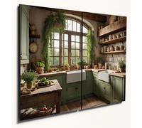 The Plum Penguin French Country Kitchen Rustic Wall Art, A4 Twin Set, Green MDF Wooden Decor Canvas Alternative 40 x 30cm