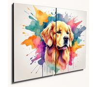 The Plum Penguin Golden Retriever Watercolour Wooden Wall Art - 2 Piece A4 MDF Home Decor