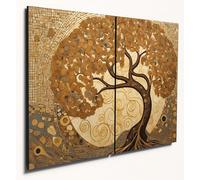 The Plum Penguin Golden Tree MDF Wall Art, 2 Piece A4, Klimt Inspired Ornate Design on Wood Canvas Alternative 40 x 30cm