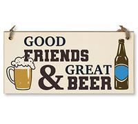 The Plum Penguin Good Friends Great Beer Funny Novelty Handmade Wooden Hanging Wall Plaque Gift Home Bar Man Cave Sign Decoration