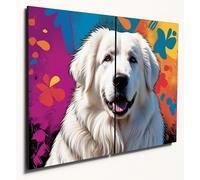 The Plum Penguin Great Pyrenees Pop Art Wooden Wall Decor - A4 Dual MDF Panels, Psychedelic Dog Print Canvas Alternative 40 x 30cm