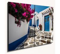 The Plum Penguin Greek Island Village Wooden Wall Art - Monochrome A4 Dual Panel MDF Print Canvas Alternative 40 x 30cm