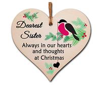 The Plum Penguin Handmade Wooden Christmas Hanging Heart Plaque Gift Always in our hearts and thoughts at Xmas lost loved ones tree decoration rememberance sentimental present