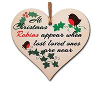 The Plum Penguin Handmade Wooden Christmas Hanging Heart Plaque Gift Robins appear when loved ones are near sentimental gift of rememberance
