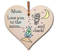 The Plum Penguin Handmade Wooden Hanging Heart Plaque for Mum loving thoughtful special keepsake cute cartoon space card alternative from children